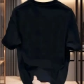 Baskılı Oversize Bisiklet Yaka T-shirt - Siyah
