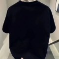 Baskılı Oversize Bisiklet Yaka T-shirt - Siyah