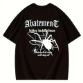 Baskılı Oversize Bisiklet Yaka T-shirt - Siyah