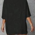 Baskılı Oversize Bisiklet Yaka T-shirt - Siyah