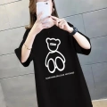 Baskılı Oversize Bisiklet Yaka T-shirt - Siyah