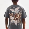 Baskılı Oversize T-Shirt - Füme -