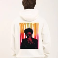 Baskılı Oversize Üç İplik Kapüşonlu Sweatshirt - Beyaz -