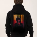 Baskılı Oversize Üç İplik Kapüşonlu Sweatshirt - Siyah -