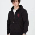 Baskılı Tam Fermuarlı Kapşonlu SweatShirt - Siyah -