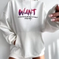 Baskılı Üç İplik Kapüşonlu Oversize Sweatshirt - Beyaz -