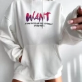 Baskılı Üç İplik Kapüşonlu Oversize Sweatshirt - Beyaz