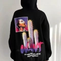 Baskılı Üç İplik Kapüşonlu Oversize Sweatshirt - Siyah