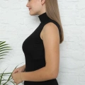 Bayan Sıfır Kol Yarım Balıkçı Yaka Body Siyah