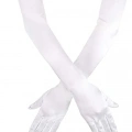Beyaz Renk Dirseğe Kadar Uzun Kumaş Eldiven 40 cm
