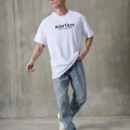Bisiklet Yaka Baskılı Oversize T-Shirt - Beyaz