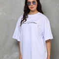 Bisiklet Yaka Baskılı Oversize T-Shirt - Beyaz