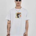 Bisiklet Yaka Baskılı Oversize T-Shirt - Beyaz