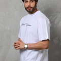 Bisiklet Yaka Baskılı Oversize T-Shirt - Beyaz