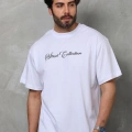 Bisiklet Yaka Baskılı Oversize T-Shirt - Beyaz