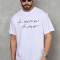 Bisiklet Yaka Baskılı Oversize T-Shirt - Beyaz