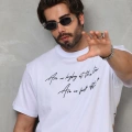 Bisiklet Yaka Baskılı Oversize T-Shirt - Beyaz