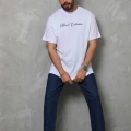 Bisiklet Yaka Baskılı Oversize T-Shirt - Beyaz