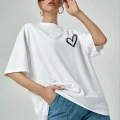 Bisiklet Yaka Baskılı Oversize T-Shirt - Beyaz