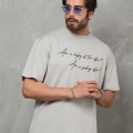 Bisiklet Yaka Baskılı Oversize T-Shirt - Gri
