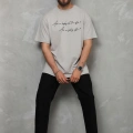 Bisiklet Yaka Baskılı Oversize T-Shirt - Gri