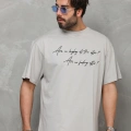 Bisiklet Yaka Baskılı Oversize T-Shirt - Gri