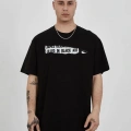 Bisiklet Yaka Baskılı Oversize T-Shirt - Siyah