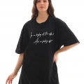Bisiklet Yaka Baskılı Oversize T-Shirt - Siyah