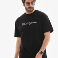 Bisiklet Yaka Baskılı Oversize T-Shirt - Siyah