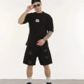 Bisiklet Yaka Baskılı Oversize T-Shirt - Siyah