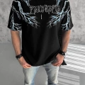 Bisiklet Yaka Baskılı Oversize T-Shirt - Siyah -