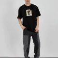 Bisiklet Yaka Baskılı Oversize T-Shirt - Siyah