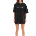 Bisiklet Yaka Baskılı Oversize T-Shirt - Siyah