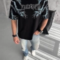 Bisiklet Yaka Baskılı Oversize T-Shirt - Siyah -