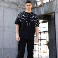 Bisiklet Yaka Baskılı Oversize T-Shirt - Siyah