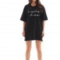 Bisiklet Yaka Baskılı Oversize T-Shirt - Siyah