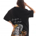 Bisiklet Yaka Baskılı Oversize T-Shirt - Siyah