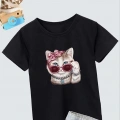 Bisiklet Yaka Baskılı T-Shirt - Siyah -