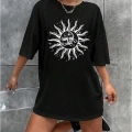 Bisiklet Yaka Baskılı T-shirt - Siyah