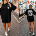 Bisiklet Yaka Baskılı T-shirt - Siyah