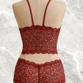 Bordo Dantel Bralet Şort Takımı Askılı Şık Kadın Ev Giyim