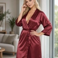 Bordo İpek Saten Sabahlık - 14004
