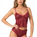 Bordo Jakarlı Babydoll Şort Takımı