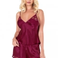 Bordo Saten Babydoll Şort Takımı