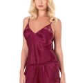 Bordo Saten Babydoll Şort Takımı