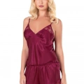 Bordo Saten Babydoll Şort Takımı