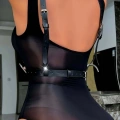 Boyun Detaylı Siyah Deri Harness - 409