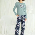 Çiçek Ve Yaprak Desenli Baskılı Pijama Takımı