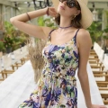 Çiçek ve Yaprak Desenli İp Askılı Tulum
