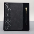 Desenli Siyah Deri Defter Kalem Set
